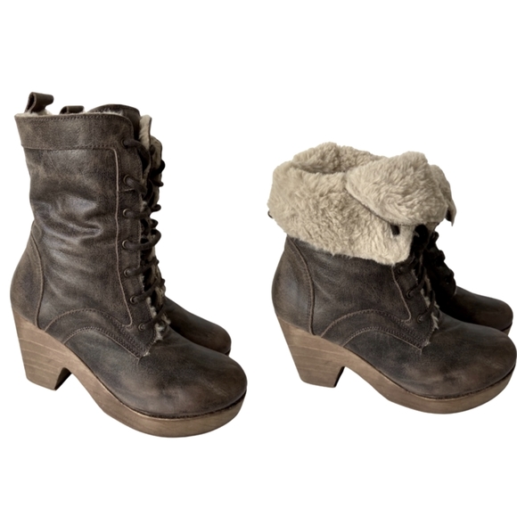 Freebird by Steven 'FIONA' Brown Fur Lined Lace Up Platform Ankle Booties Size 7 - Picture 8 of 8